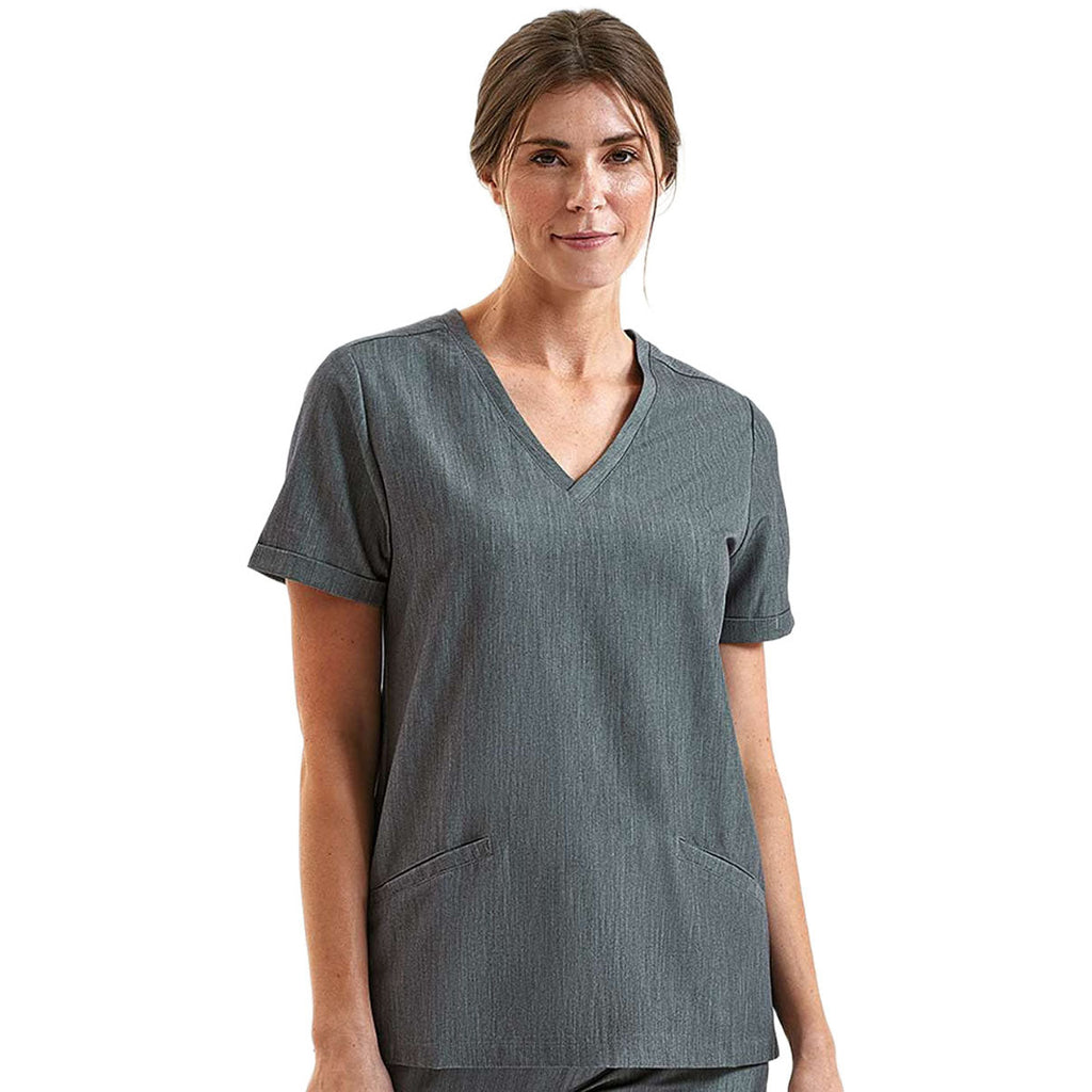 Onna Women's Dynamo Grey Invisible V-Neck Stretch Scrub Top
