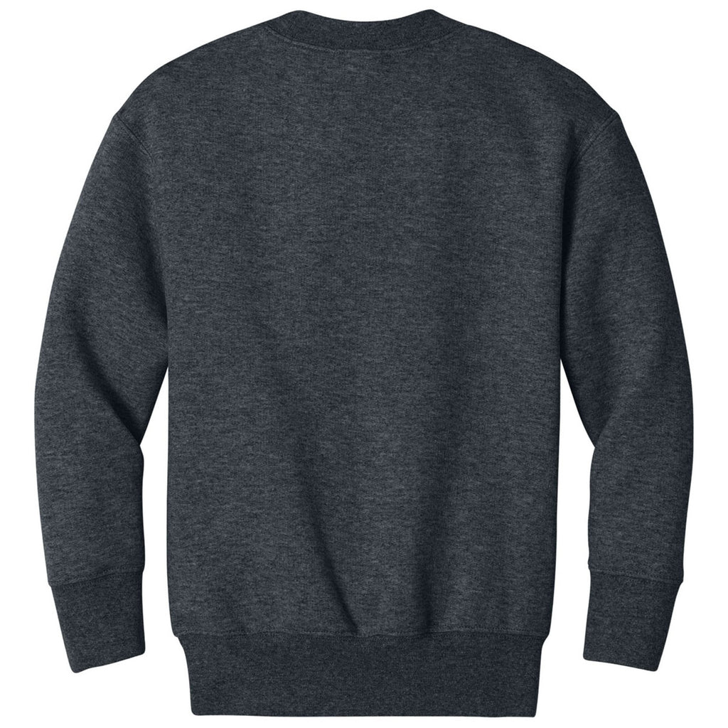 Port & Company Youth Dark Heather Grey Core Fleece Crewneck Pocket Sweatshirt