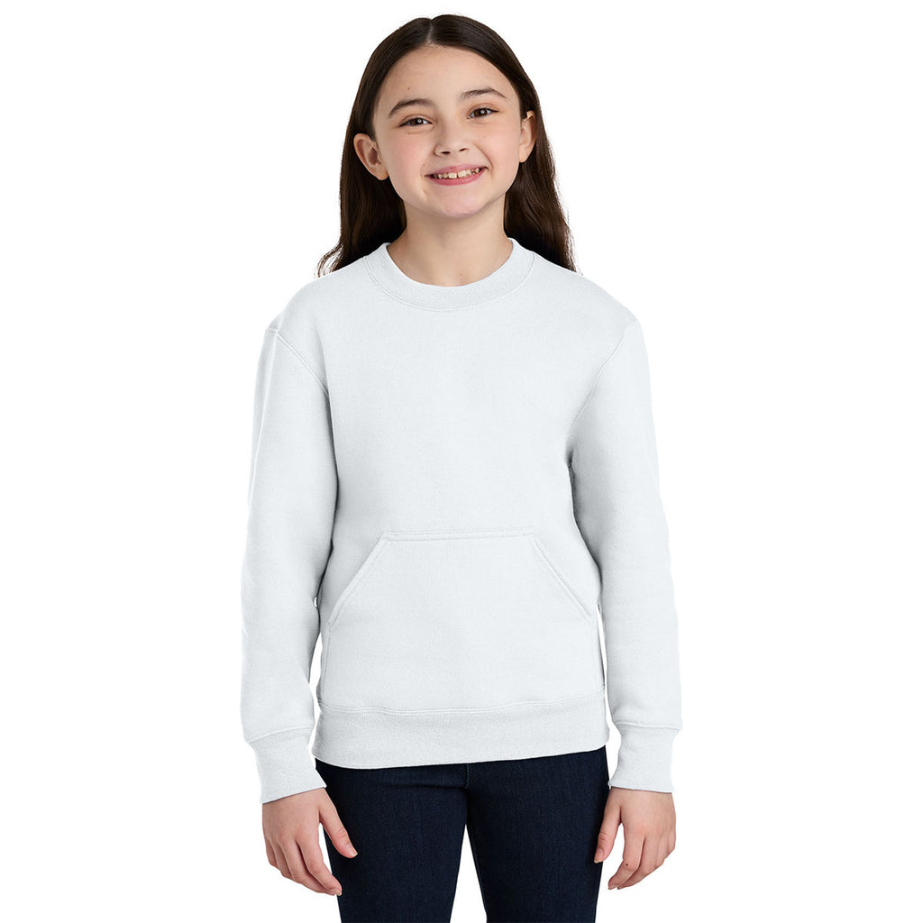 Port & Company Youth White Core Fleece Crewneck Pocket Sweatshirt