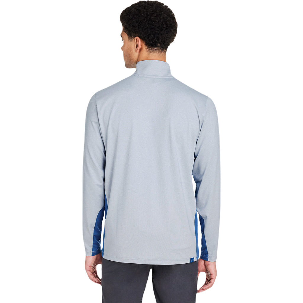 Puma Golf Men's Lake Blue/Bright White Mesa Stripe Quarter-Zip