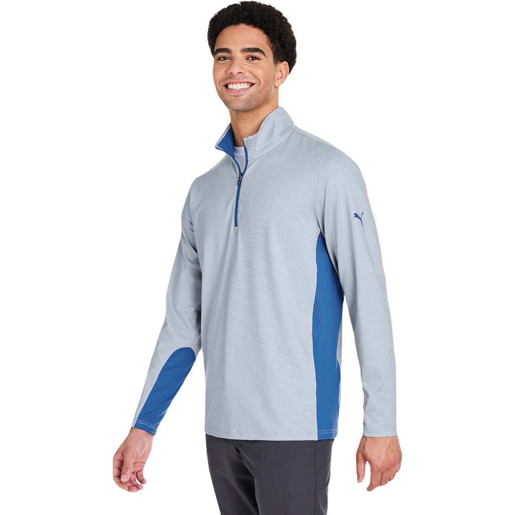 Puma Golf Men's Lake Blue/Bright White Mesa Stripe Quarter-Zip