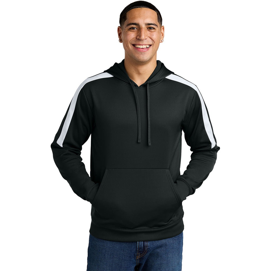 Sport-Tek Men's Black/ White Sport-Wick Fleece United Pullover Hoodie