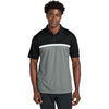 Sport-Tek Men's Black/Grey Concrete Heather/White UV Micropique Colorblock Polo