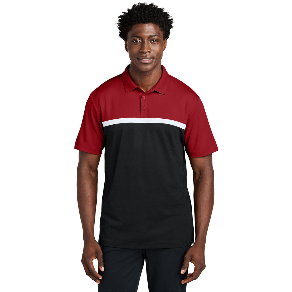 Sport-Tek Men's Deep Red/Black/White UV Micropique Colorblock Polo