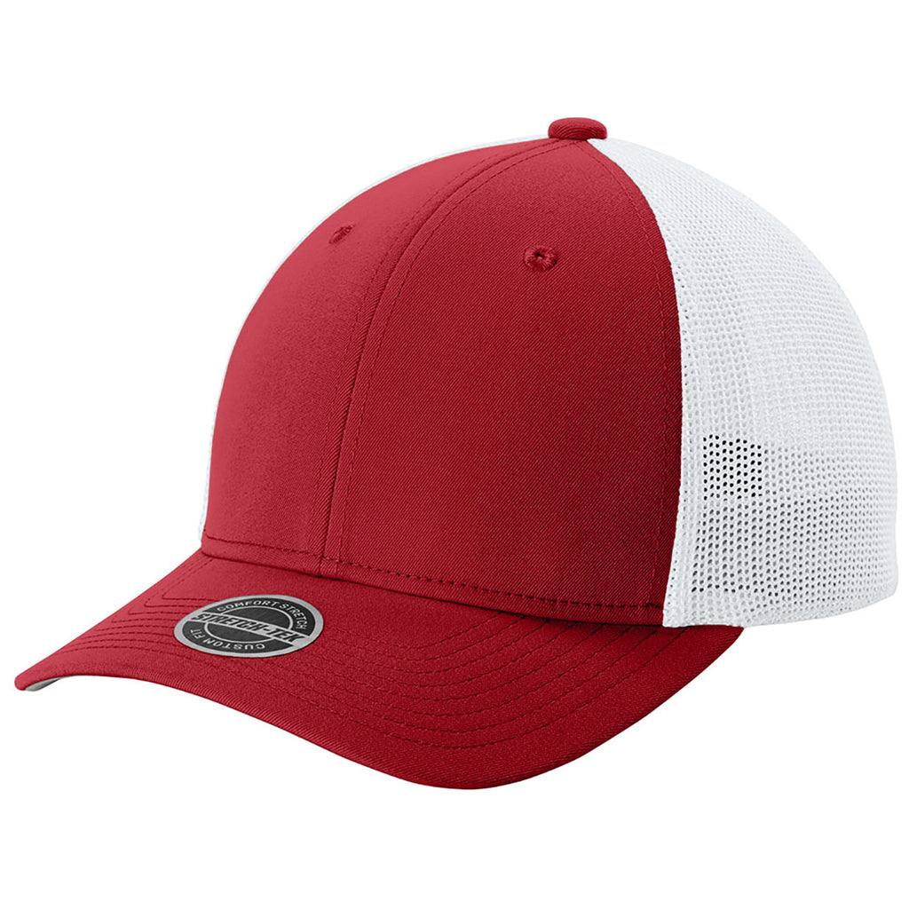 Sport-Tek Deep Red/White Stretch-Tek Mesh Back Cap