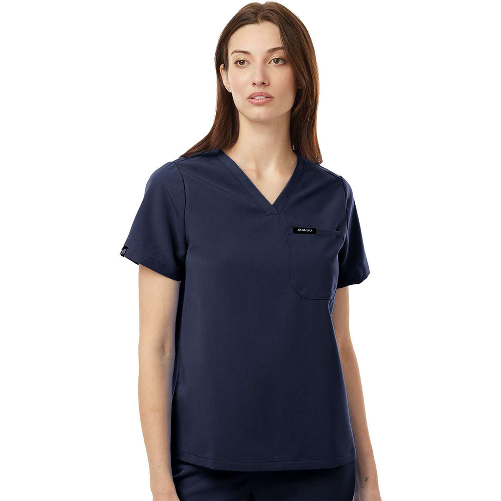 Jaanuu Women's Midnight Navy Rhena Essential 1-Pocket Scrub V-Neck Top