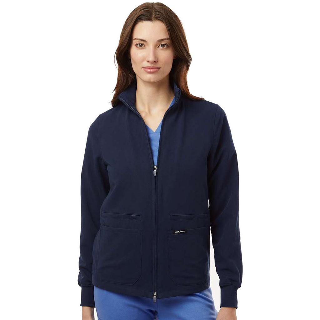 Jaanuu Women's Midnight Navy Ceri Essential Full-Zip 6-Pocket Scrub Jacket