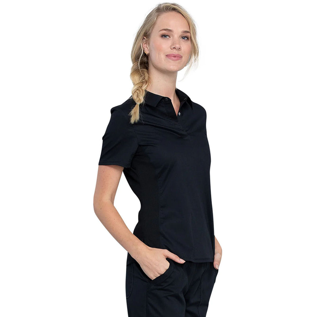 Cherokee Women's Black Tuckable Snap Front Polo Shirt