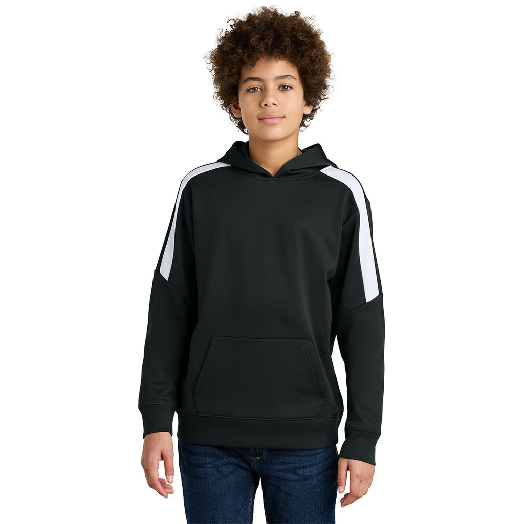 Sport-Tek Youth Black/ White Sport-Wick Fleece United Pullover Hoodie