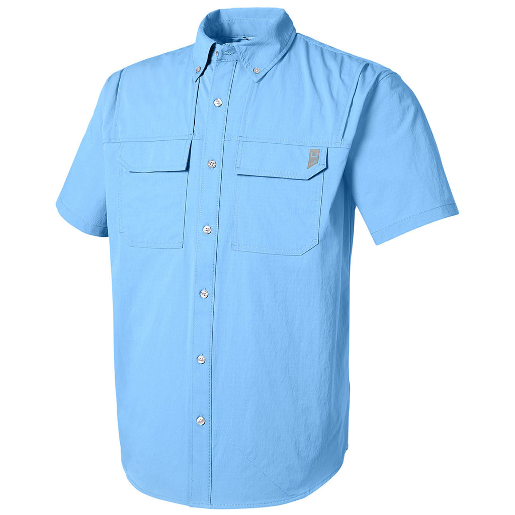 HUK Men's Marolina Blue Creekbed Short Sleeve Shirt