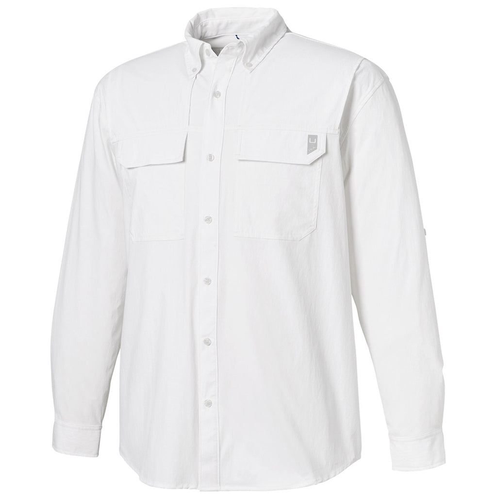 HUK Men's White Creekbed Long Sleeve Shirt