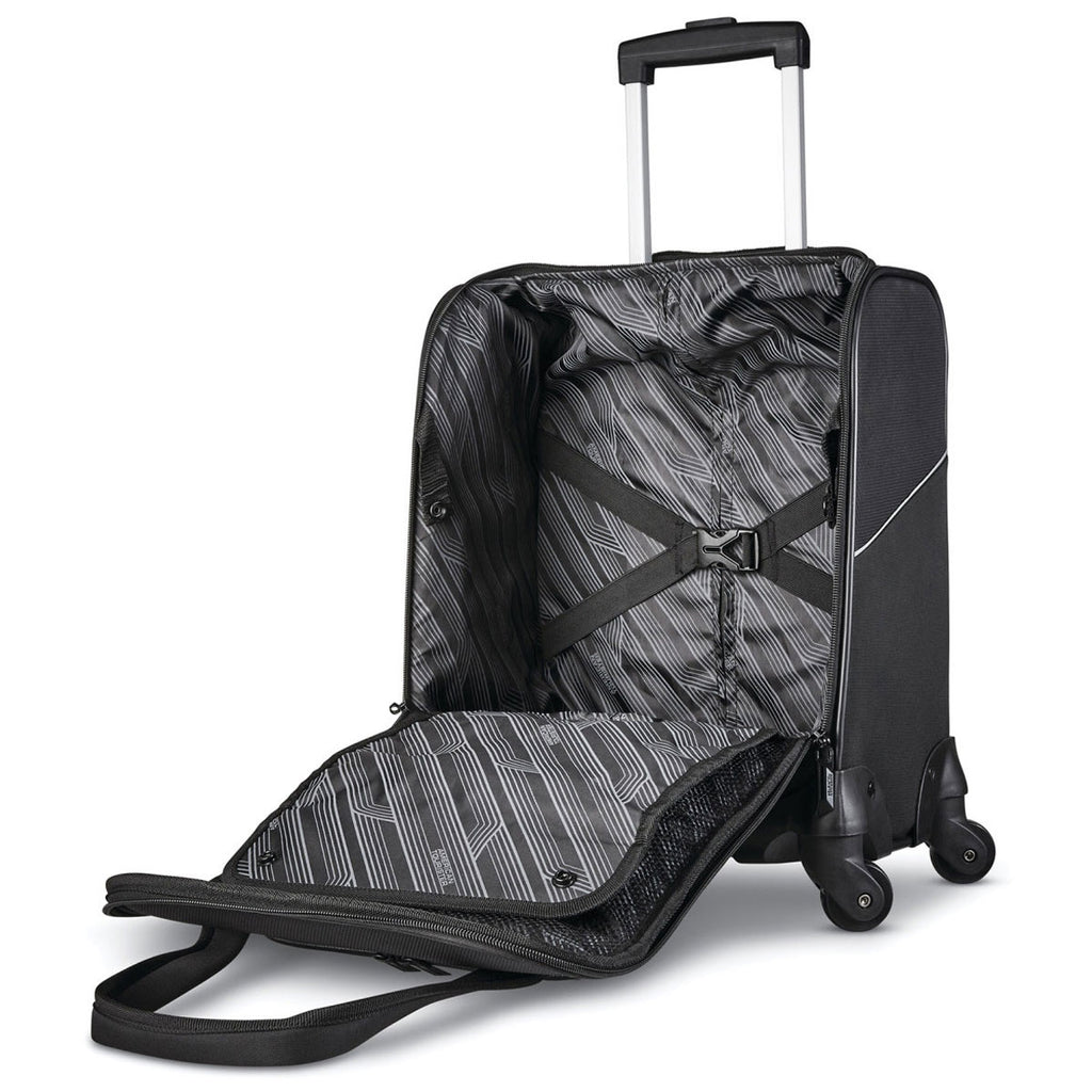 American Tourister Black Zoom Turbo Spinner Underseat Carry-On