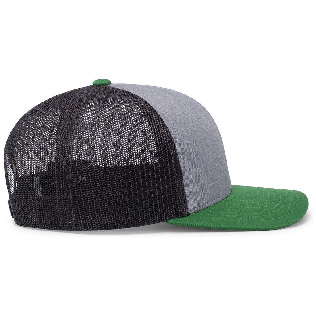 Pacific Headwear Heather Grey/Lt Charcoal/Green Snapback Trucker Mesh Cap