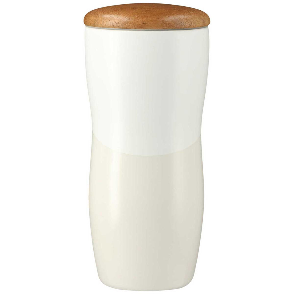 Leed's White Reno Double Wall Ceramic Tumbler with Wood Lid 10oz