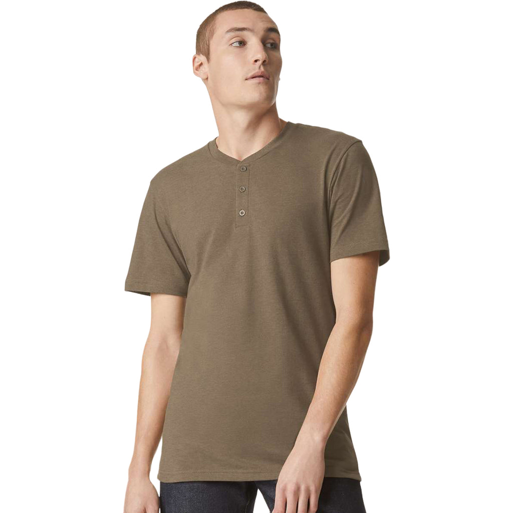 American Apparel Men's Heather Army CVC Henley Tee