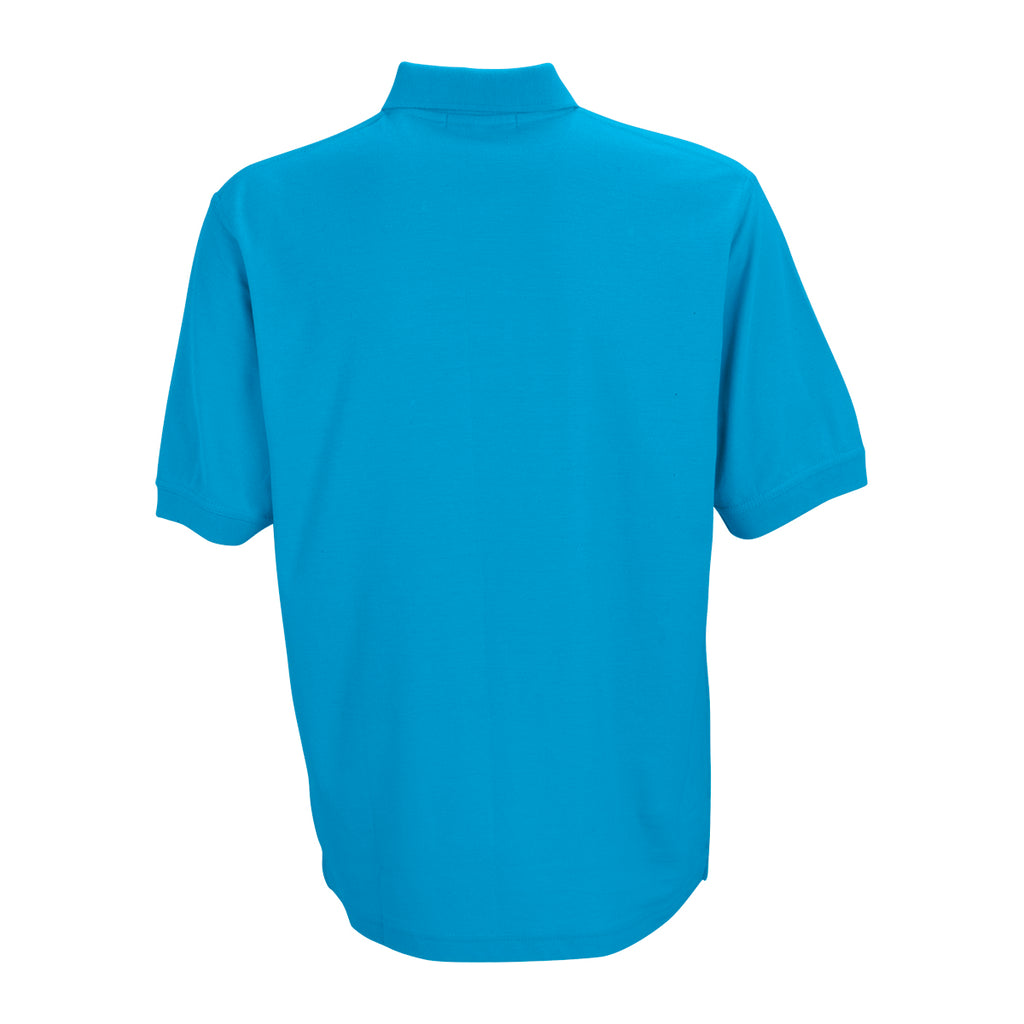 Vantage Men's Island Blue Soft-Blend Double-Tuck Pique Polo