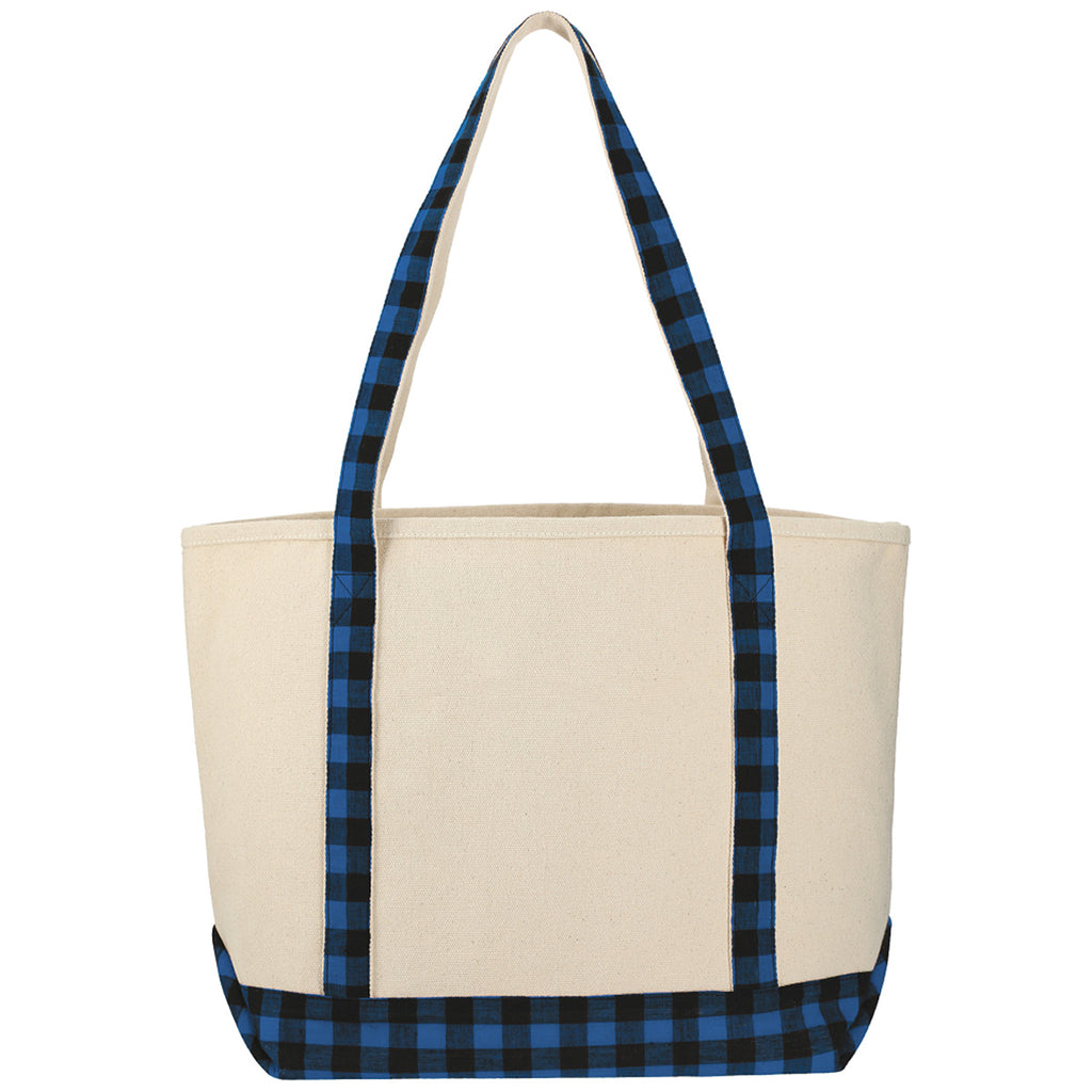 Leeds Blue/Black Buffalo Plaid 18oz Cotton Boat Tote