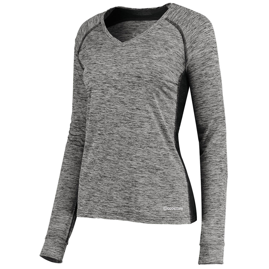 Holloway Women's Black Heather Electrify Coolcore Long Sleeve Tee