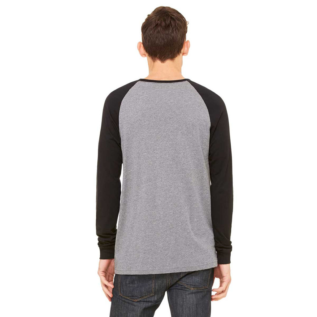 Bella + Canvas Men's Deep Heather/Black Jersey Long-Sleeve Baseball T-Shirt