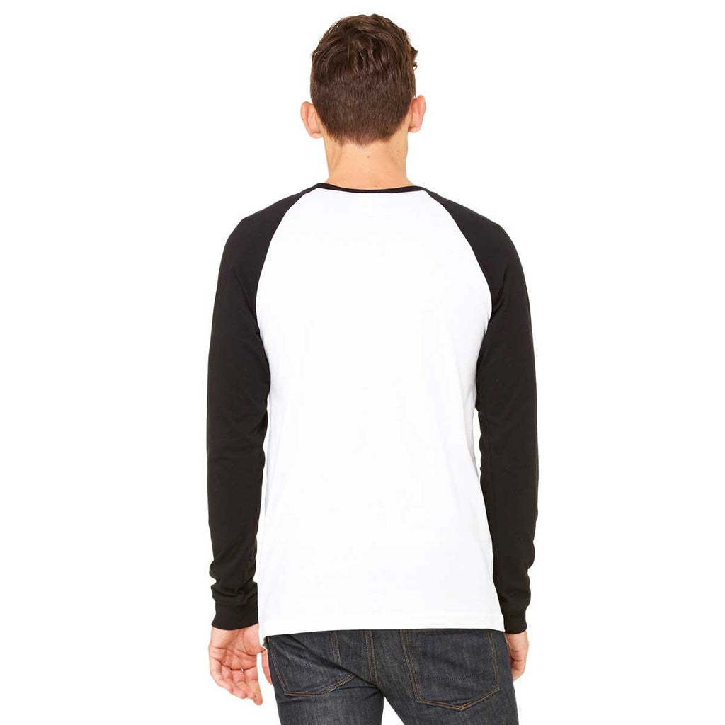 Bella + Canvas Men's White/Black Jersey Long-Sleeve Baseball T-Shirt