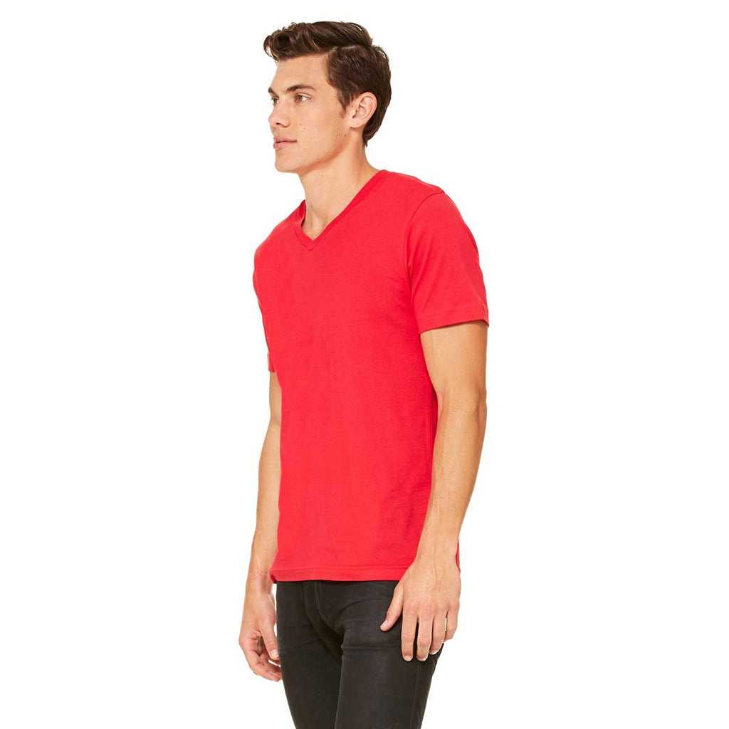 Bella + Canvas Unisex Red Jersey Short-Sleeve V-Neck T-Shirt