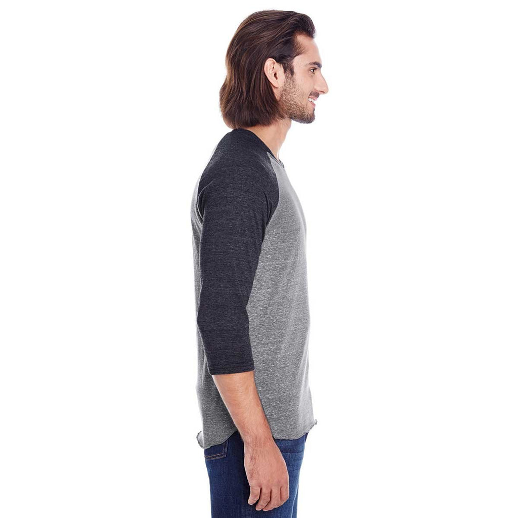 Threadfast Apparel Unisex Grey/Black Triblend 3/4-Sleeve Raglan