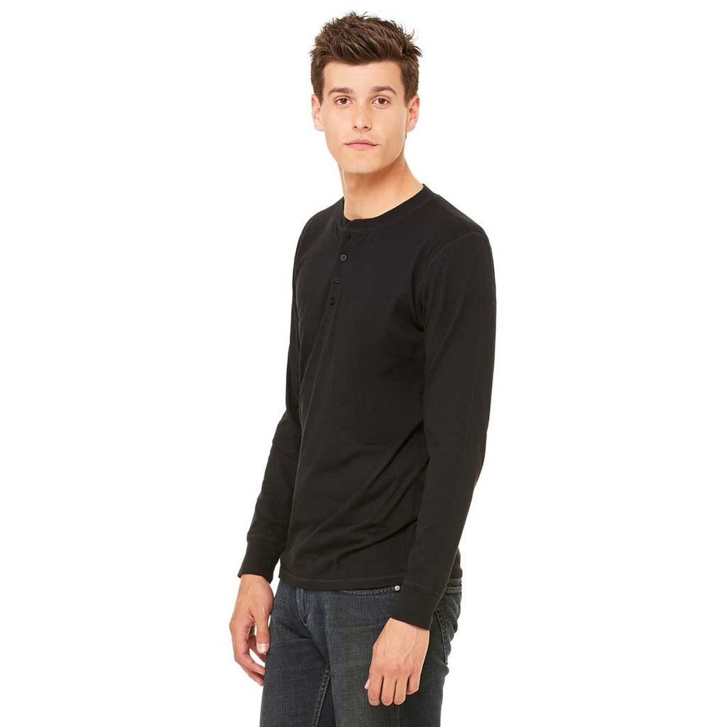 Bella + Canvas Men's Black Jersey Long-Sleeve Henley