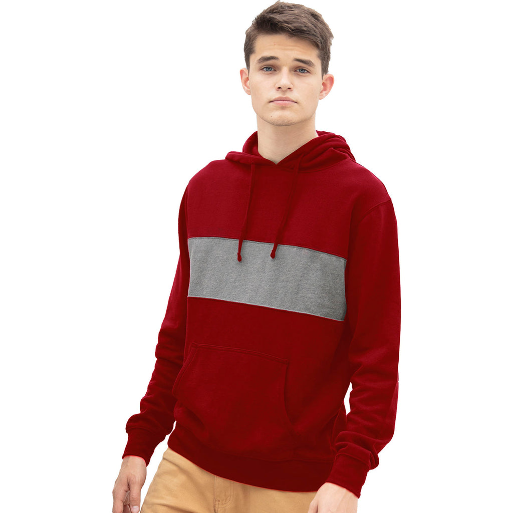 Vantage Men's Sport Red Premium Cotton Blocked Fleece Pullover Hoodie