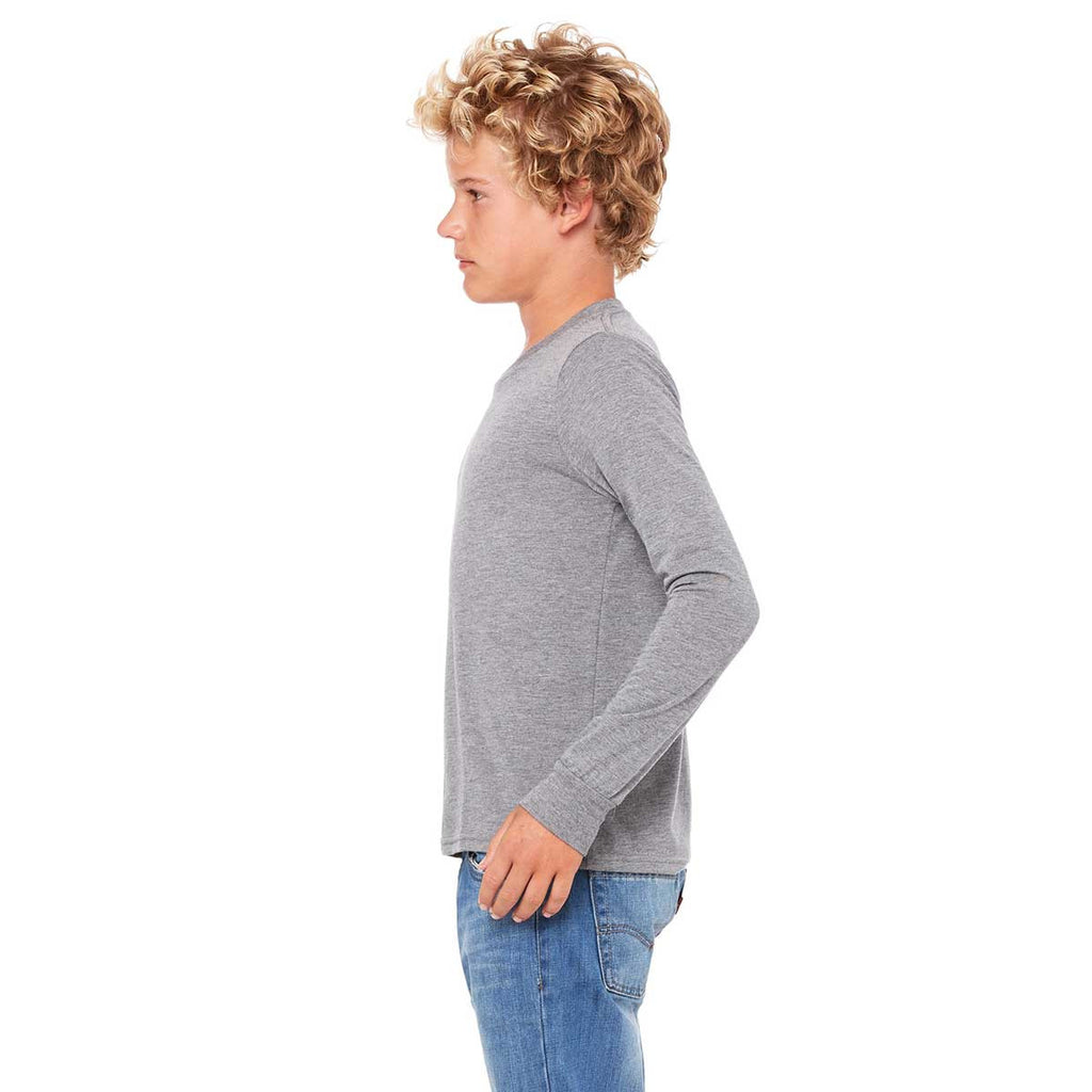 Bella + Canvas Youth Grey Triblend Jersey Long-Sleeve T-Shirt