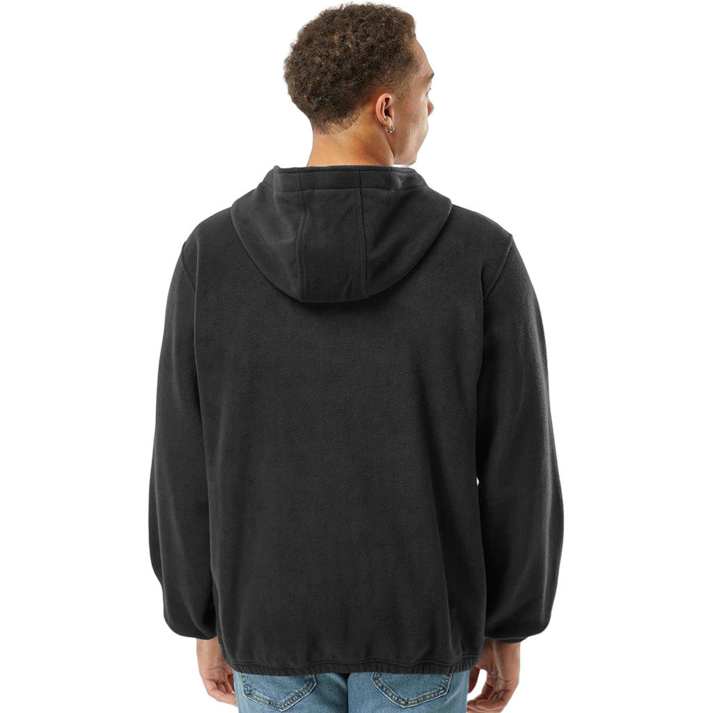 Burnside Men's Black Polar Fleece Quarter-Zip Hooded Pullover