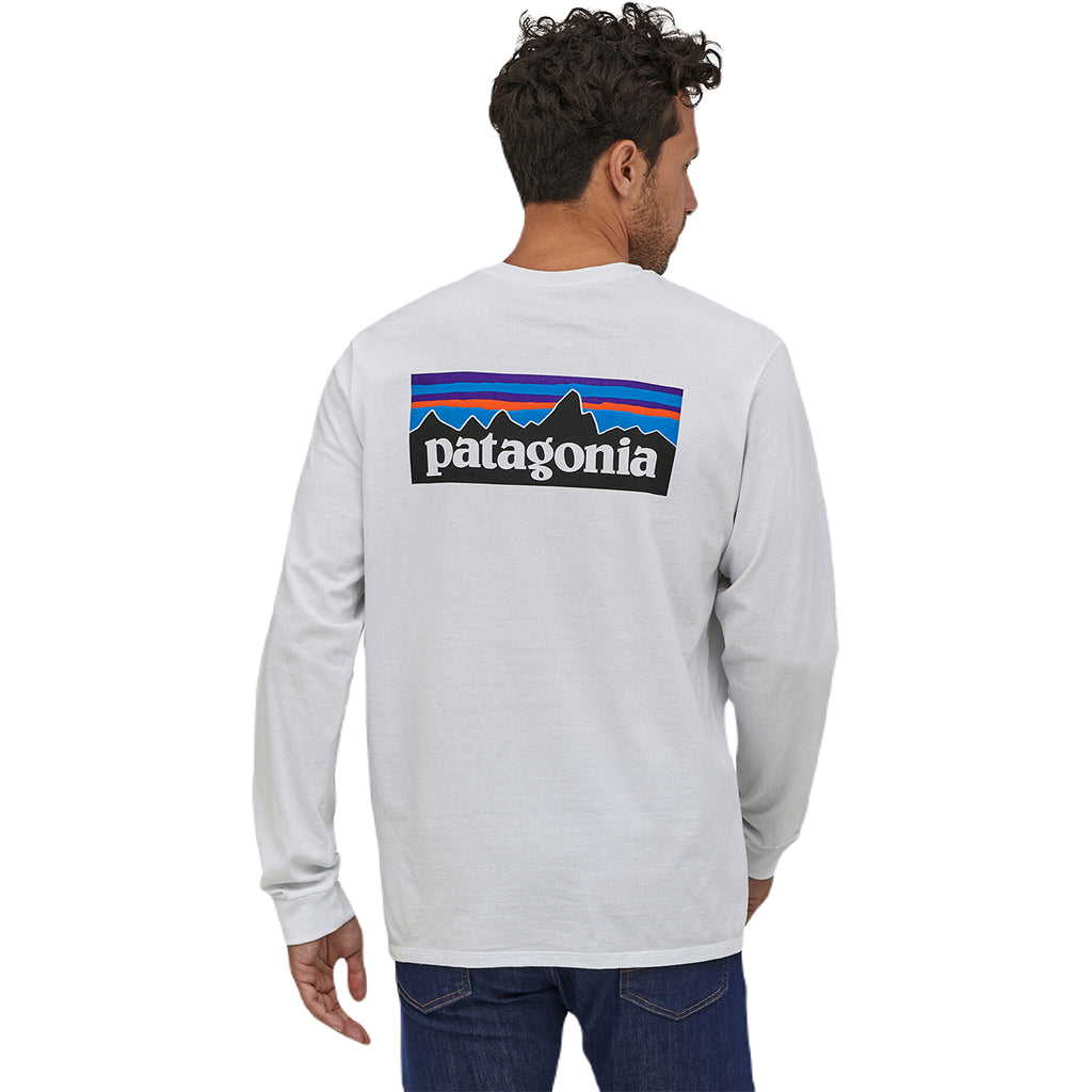 Patagonia Men's White Long-Sleeved P-6 Logo Responsibili-Tee