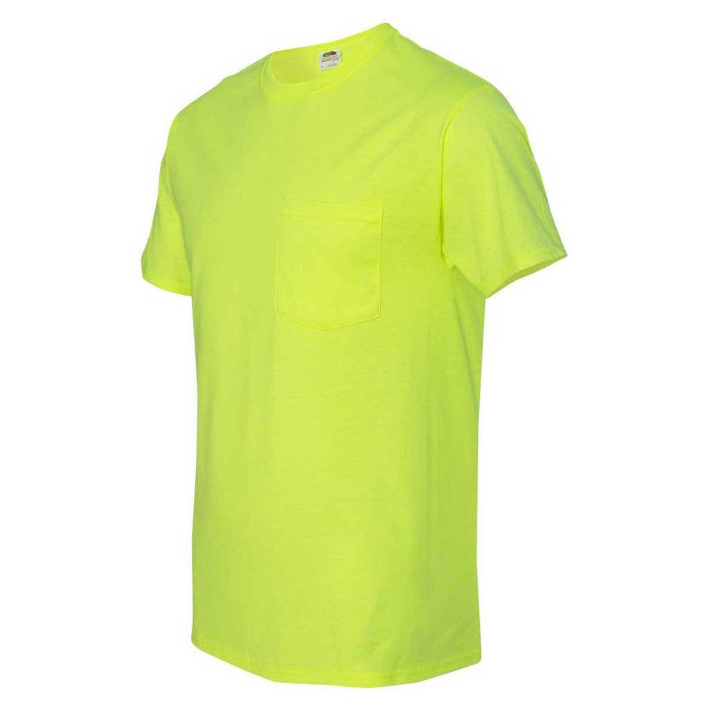 Fruit of the Loom Men's Safety Green HD Cotton T-Shirt with a Pocket