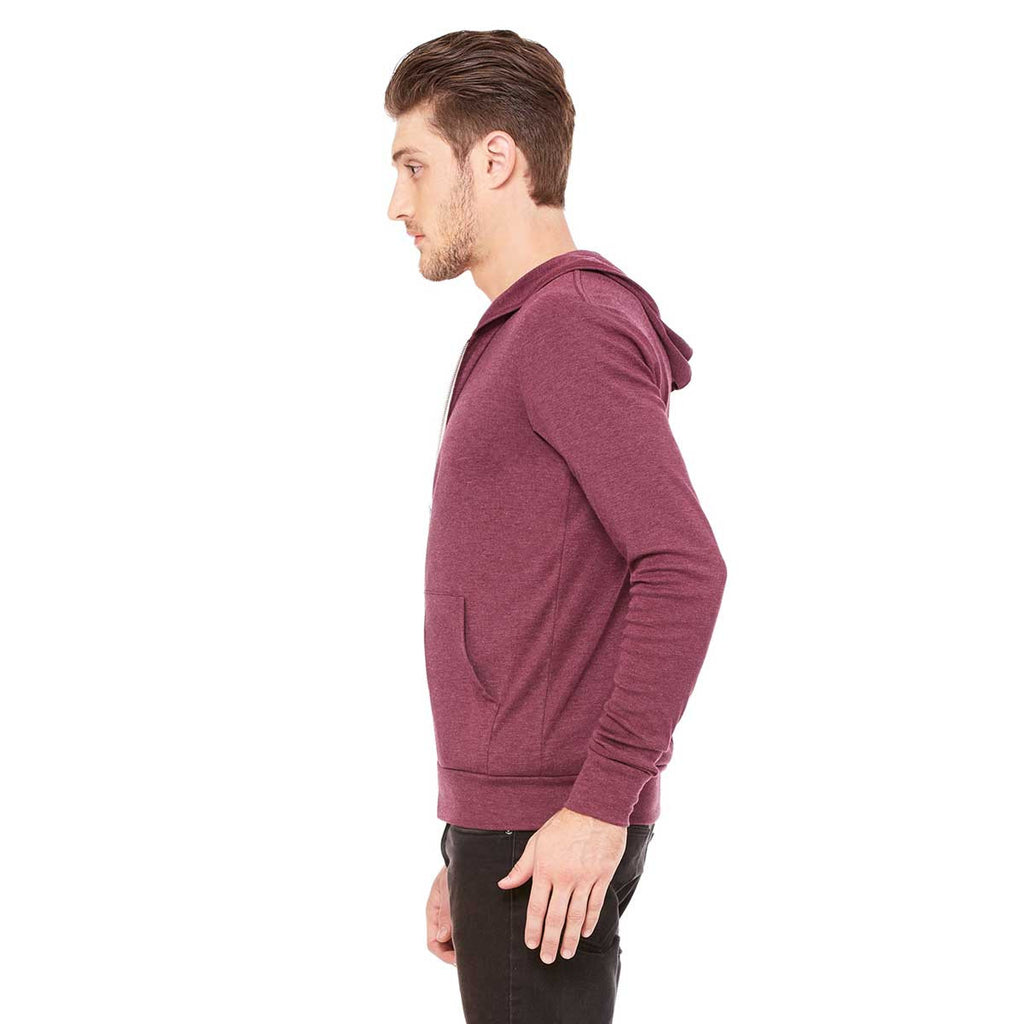 Bella + Canvas Unisex Maroon Triblend Full-Zip Lightweight Hoodie