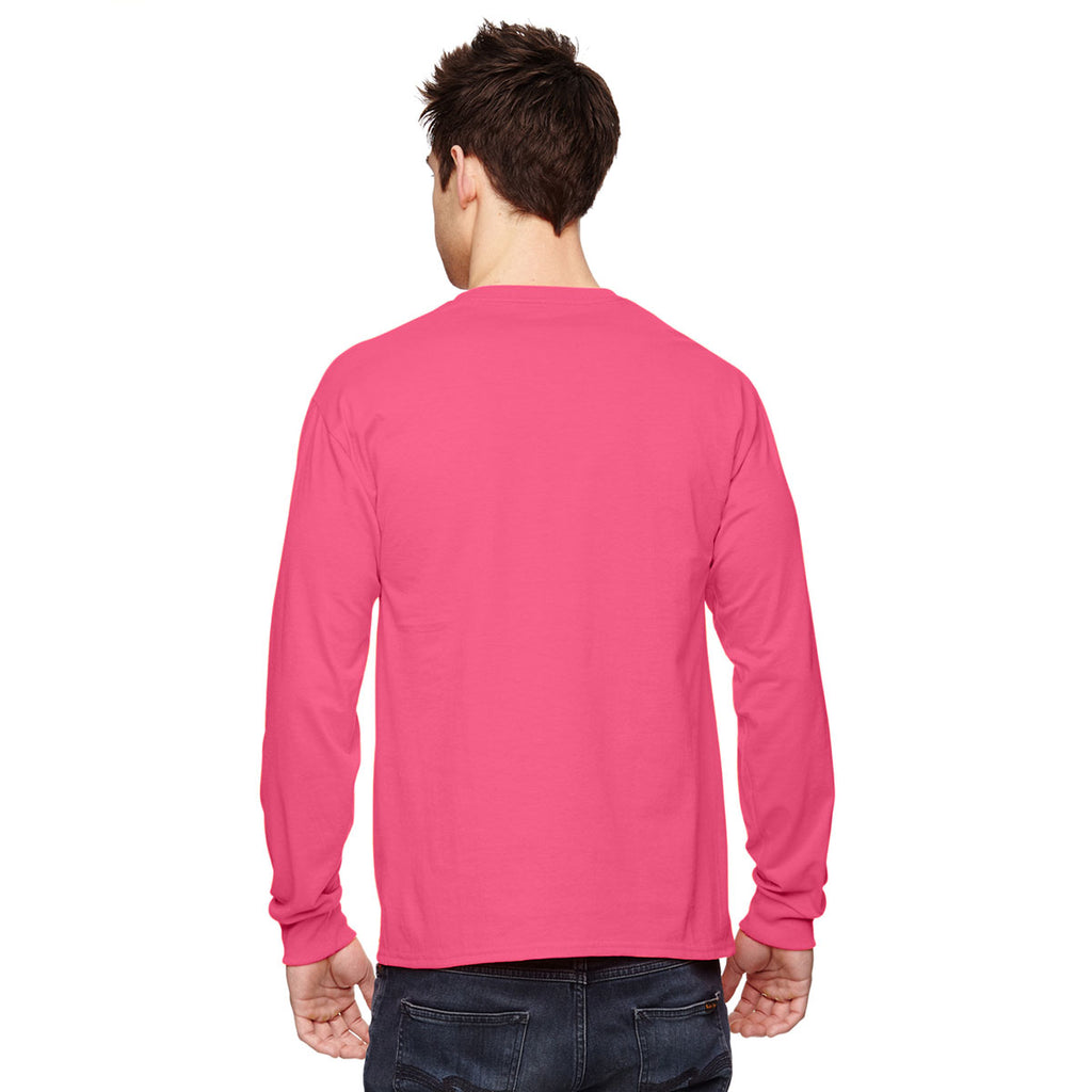 Fruit of the Loom Men's Neon Pink 5 oz. HD Cotton Long-Sleeve T-Shirt