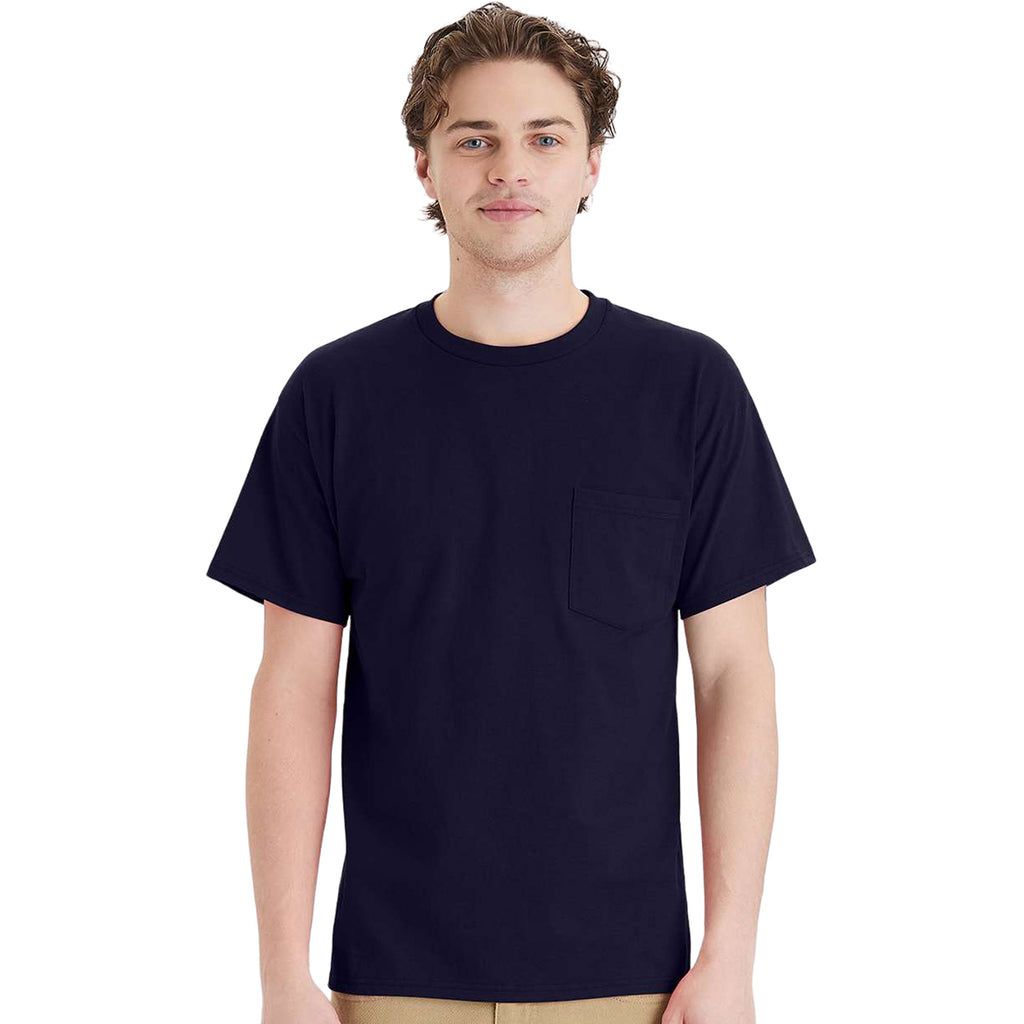 Hanes Unisex Athletic Navy Essential-T Pocket T-Shirt