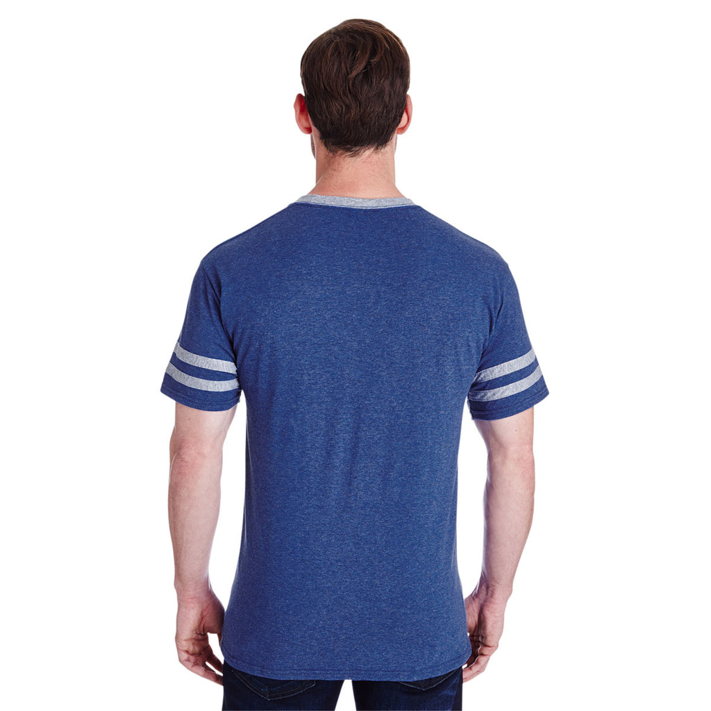 Jerzees Men's True Blue Heather/Oxford 4.5 Oz. Tri-Blend Varsity Ringer T-Shirt