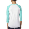 Next Level Unisex Tahiti Blue/Heather White Triblend 3/4-Sleeve Raglan Tee