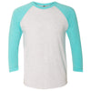 Next Level Unisex Tahiti Blue/Heather White Triblend 3/4-Sleeve Raglan Tee