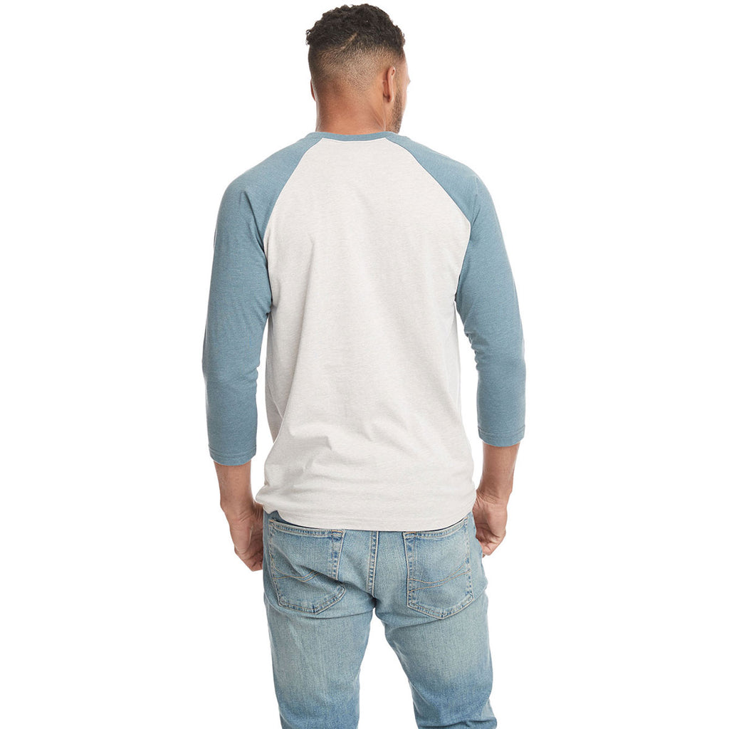 Next Level Unisex Indigo/Silk CVC 3/4 Sleeve Raglan Baseball T-Shirt