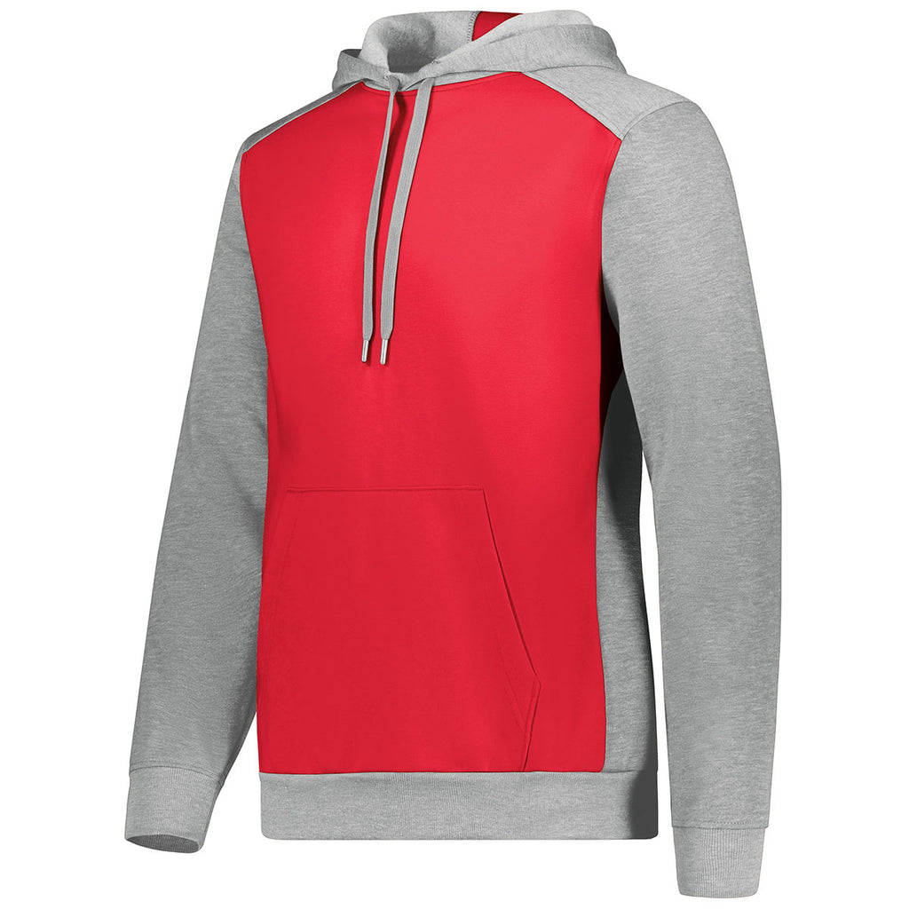 Augusta Sportswear Men's Scarlet/Grey Heather Three-Season Fleece Pullover Hoodie