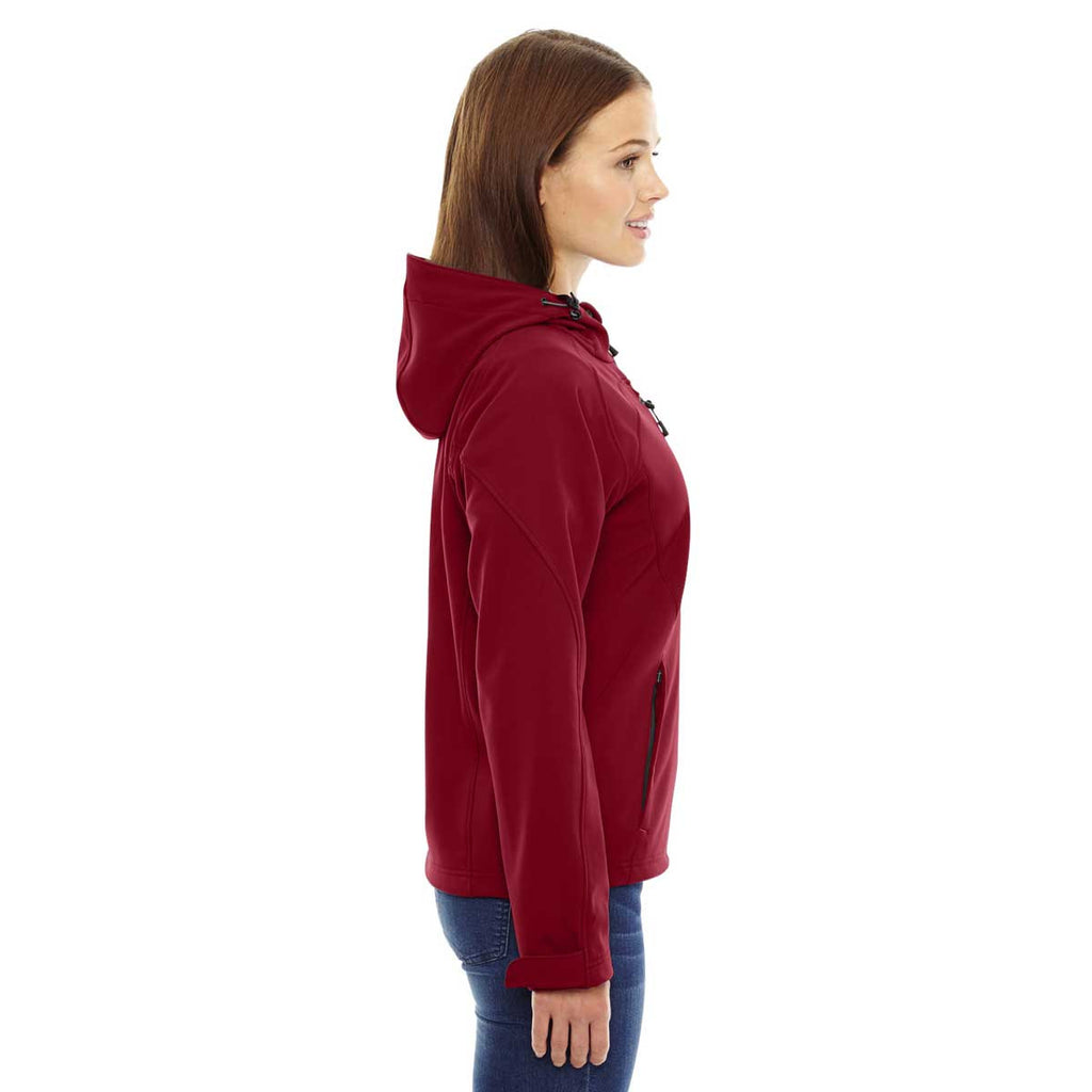 North End Women's Molten Red Prospect Two-Layer Fleece Bonded Soft Shell Hooded Jacket