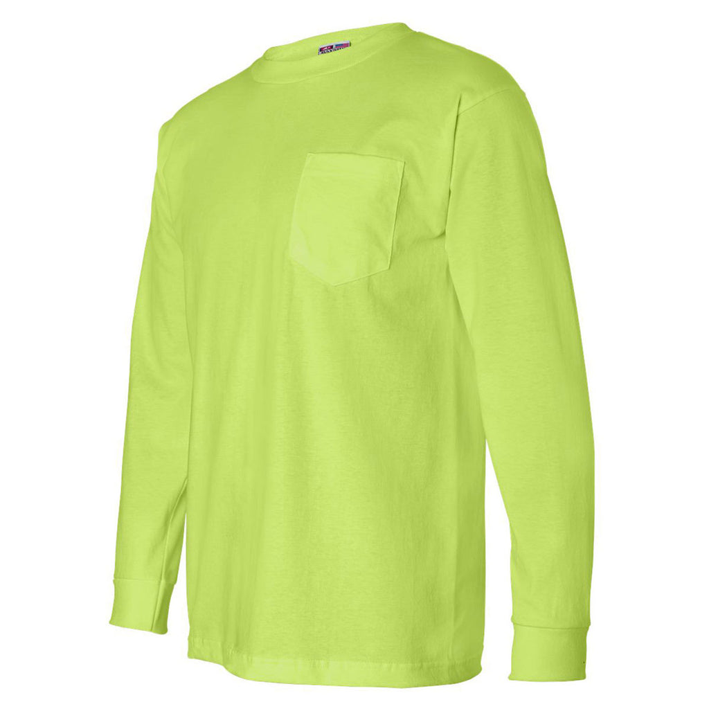 Bayside Men's Lime Green USA-Made Long Sleeve T-Shirt with Pocket