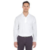 UltraClub Men's White Cool & Dry Long-Sleeve Mesh Pique Polo