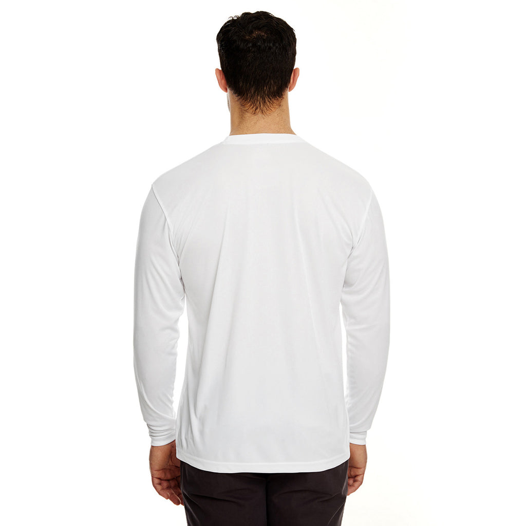 UltraClub Men's White Cool & Dry Sport Long-Sleeve Performance Interlock T-Shirt