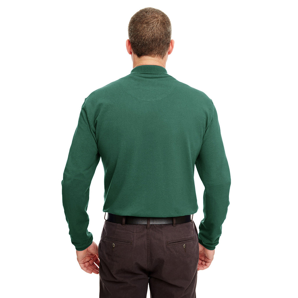 UltraClub Men's Forest Green Long-Sleeve Classic Pique Polo