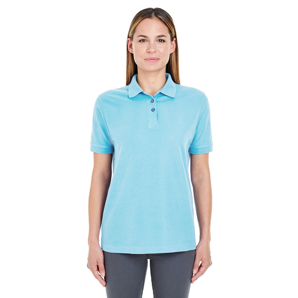 UltraClub Women's Baby Blue Whisper Pique Polo