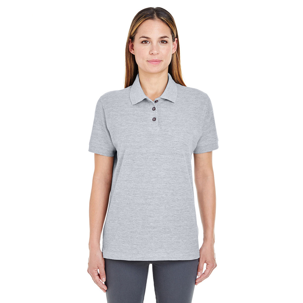 UltraClub Women's Heather Grey Whisper Pique Polo