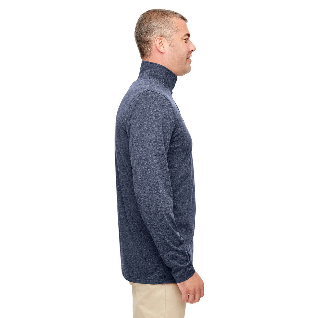 UltraClub Men's Navy Heather Cool & Dry Heathered Performance Quarter-Zip