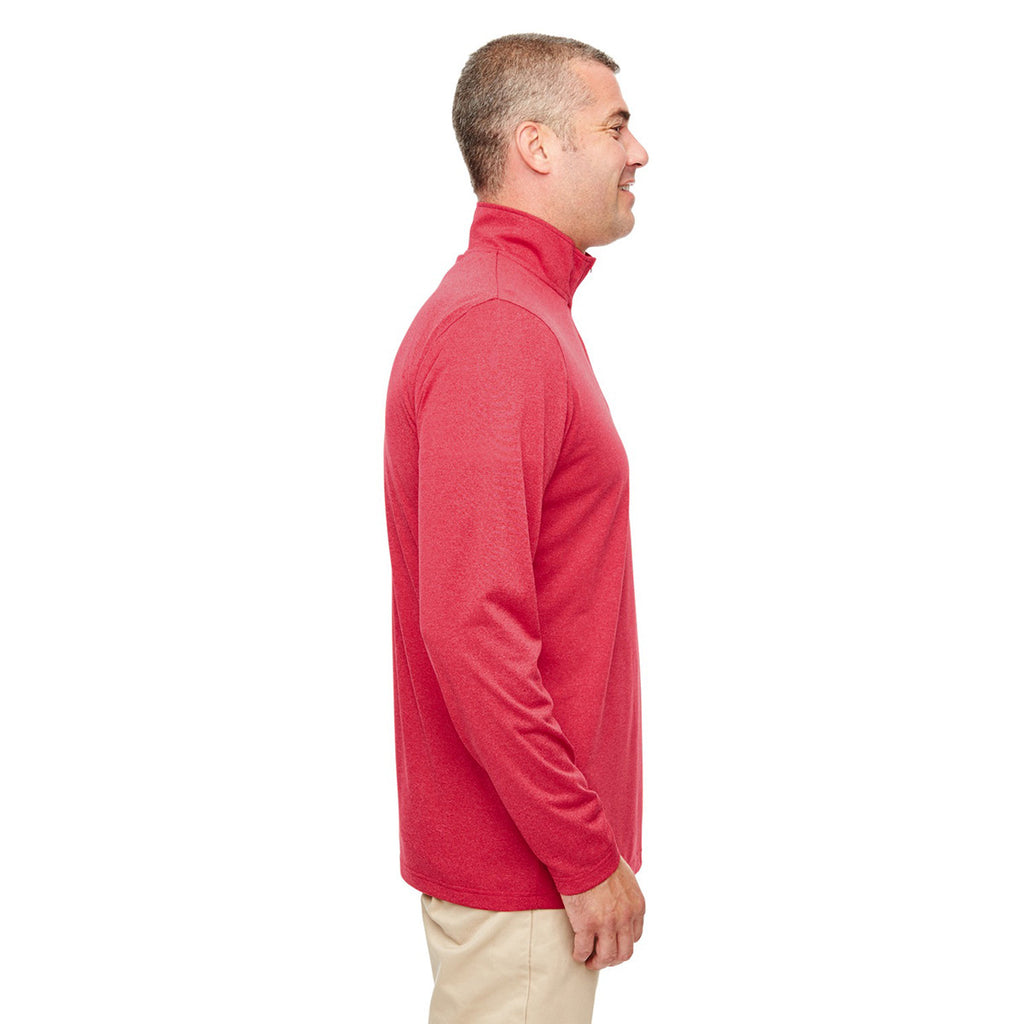 UltraClub Men's Red Heather Cool & Dry Heathered Performance Quarter-Zip