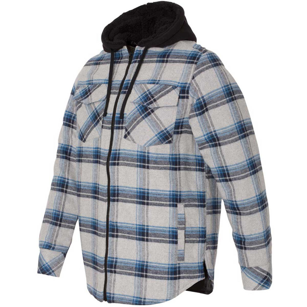 Burnside Men's Grey/Blue Quilted Flannel Full-Zip Hooded Jacket